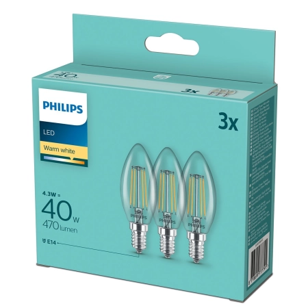 Philips Żarówka LED x3 Sztuki E14 4,3W=40W 2700K